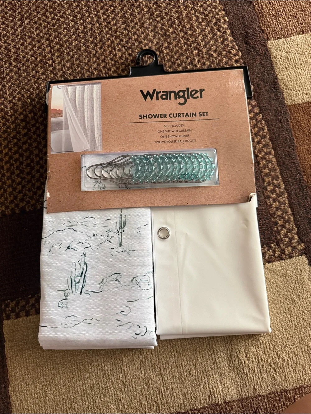 Wrangler White & Green Desert Cactus Shower Curtain Set